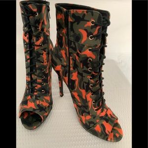 Orange Camouflage Stiletto Boots